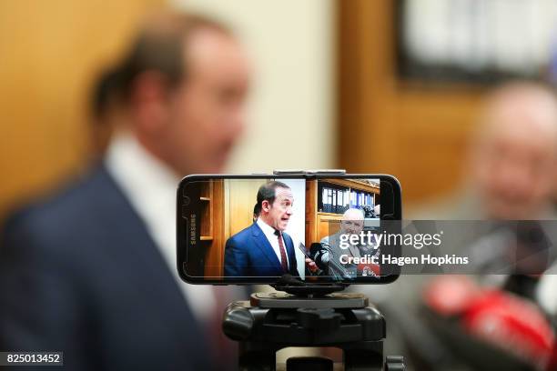 Former Labour Leader Andrew Little speaks to media during a presss conference at Parliament on August 1, 2017 in Wellington, New Zealand. Little has...