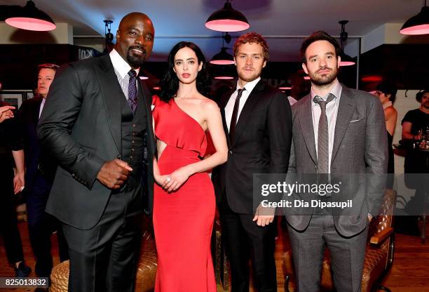 Mike Colter, Krysten Ritter, Finn Jones and Charlie Cox attend the "Marvel's The Defenders" New York Premiere - After Party at The Standard...