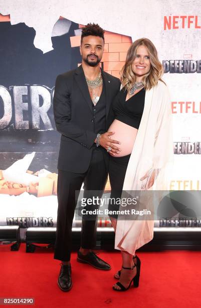 Actor Eka Darville and Leela Darville attends the "Marvel's The Defenders" New York premiere at Tribeca Performing Arts Center on July 31, 2017 in...