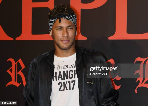 Brazilian footballer Neymar attends Replay fashion show on July 31, 2017 in Shanghai, China.