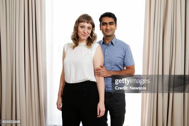 Actors Emily V. Gordon and Kumail Nanjiani pose during a photo shoot in Sydney, New South Wales.