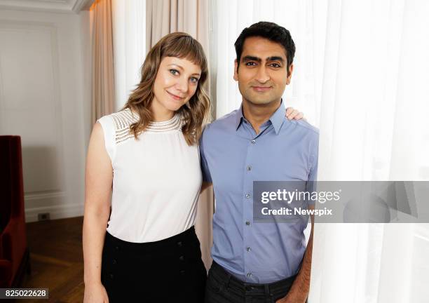 Actors Emily V. Gordon and Kumail Nanjiani pose during a photo shoot in Sydney, New South Wales.