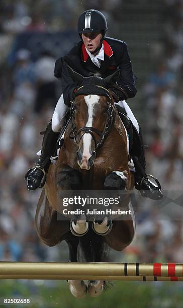 Ben Maher of Great Britain and Rolette jump a fence during the Individual Jumping Final - Round B held at the Hong Kong Olympic Equestrian Venue in...