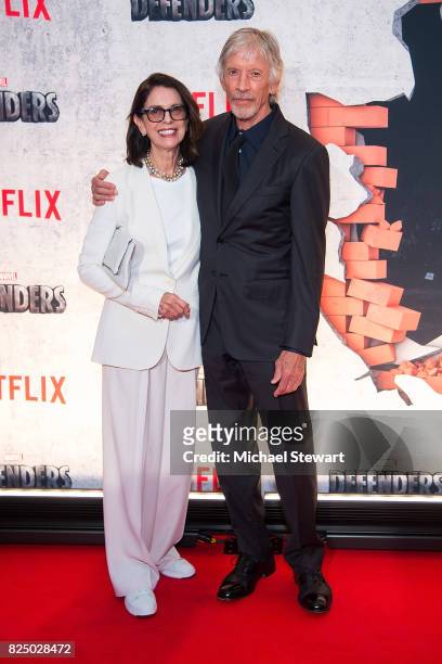 Carol Schwartz and actor Scott Glenn attend the 'Marvel's The Defenders' New York premiere at Tribeca Performing Arts Center on July 31, 2017 in New...