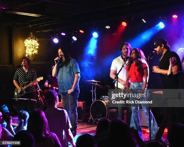 Singer/Songwriter Charlie Worsham is joined onstage by Singer/Songwriters Jason Kott, Abe Stoaklasa, Mickey Guyton and Randy Houser during Every Damn...
