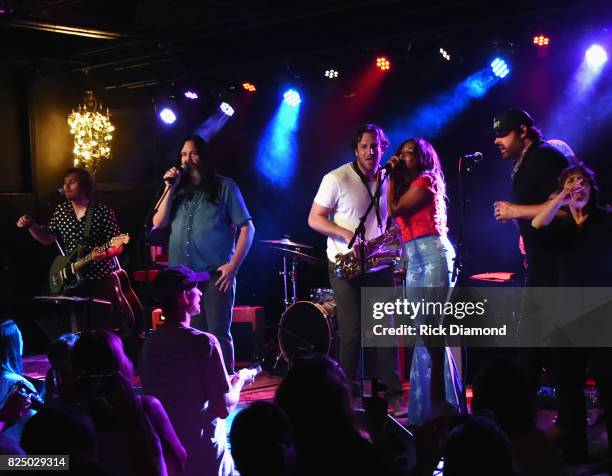 Singer/Songwriter Charlie Worsham is joined onstage by Singer/Songwriters Jason Kott, Abe Stoaklasa, Mickey Guyton and Randy Houser during Every Damn...