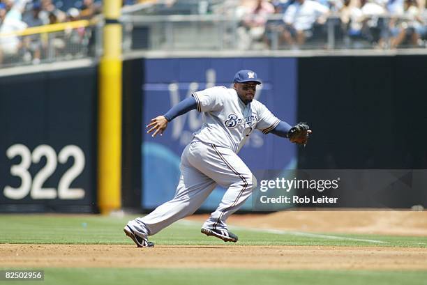 Prince Fielder of the Milwaukee Brewers plays first base during the game against the San Diego Padres at Petco Park in San Diego, California on...