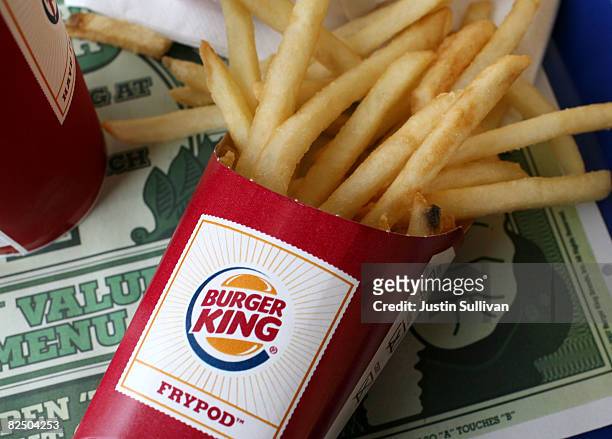Container of Burger King french fries sit on a tray at a Burger King restaurant August 21, 2008 in San Francisco, California. Burger King, the second...
