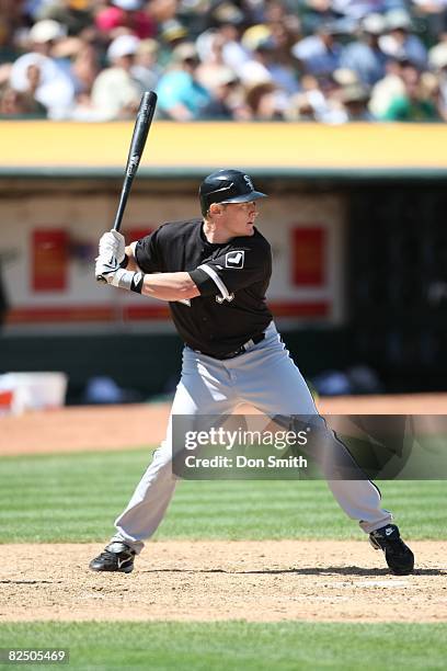 Brian Anderson of the Chicago White Sox bats during the game against the Oakland Athletics at the McAfee Coliseum in Oakland, California on August...