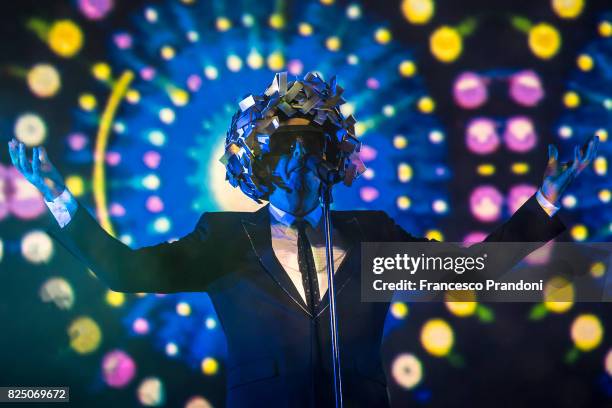 Neil Tennant of Pet Shop Boys performs on stage during Lucca Summer Festival 2017 on July 31, 2017 in Lucca, Italy.