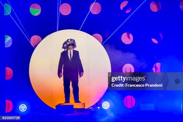 Neil Tennant of Pet Shop Boys performs on stage during Lucca Summer Festival 2017 on July 31, 2017 in Lucca, Italy.