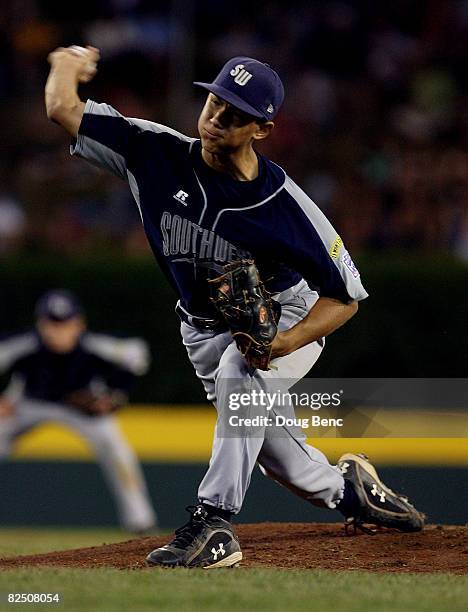 Starting pitcher Kennon Fontenot of the Southwest pitches against Southeast during the United States semi-final at Lamade Stadium on August 21, 2008...