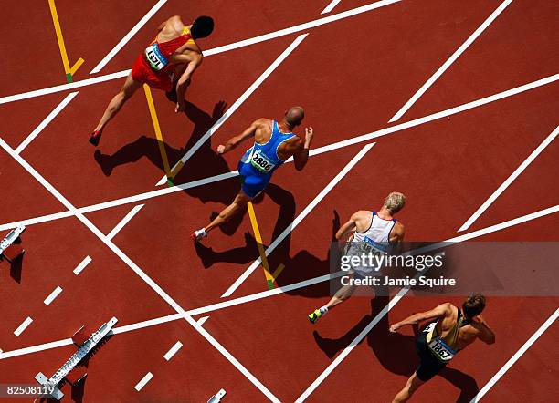Competitors start the 110m Hurdles Heat 4 of the Men's Decathlon at the National Stadium on Day 14 of the Beijing 2008 Olympic Games on August 22,...