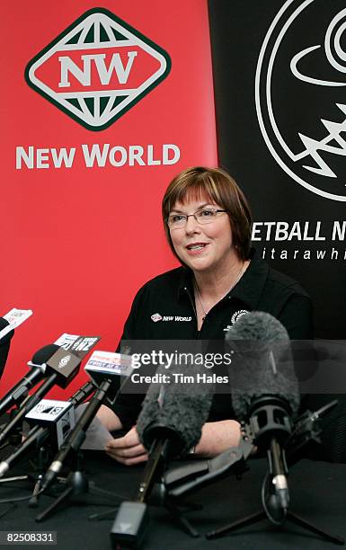 Silver Ferns head coach Ruth Aitken attends the New Zealand Silver Ferns team announcement at the Netball New Zealand Boardroom on August 22, 2008 in...