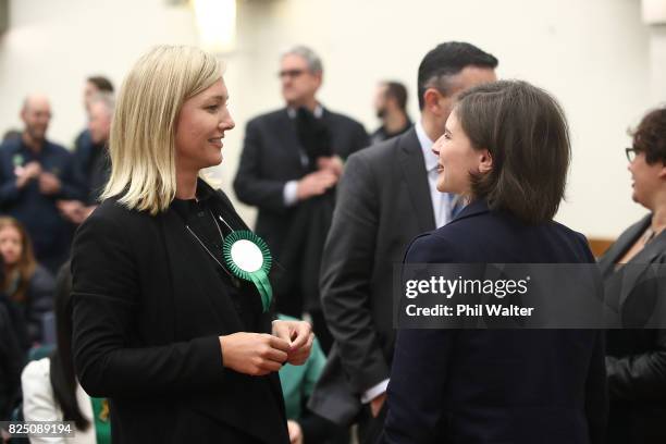 Green Party candidates Hayley Holt and Chloe Swarbrick attend the Green Party Auckland Election Campaign Launch on August 1, 2017 in Auckland, New...