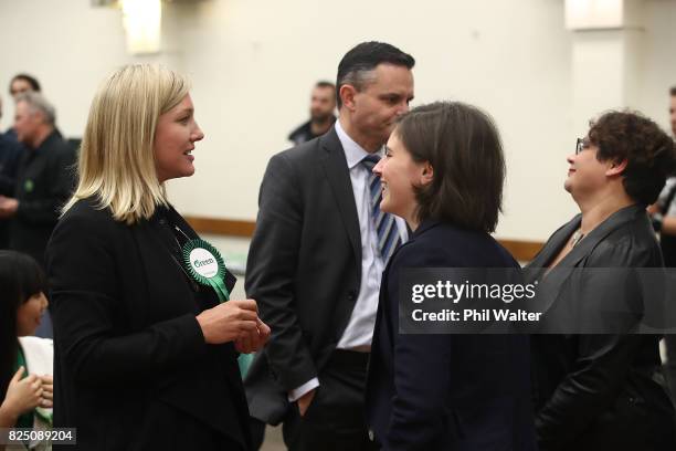 Green Party candidates Hayley Holt and Chloe Swarbrick attend the Green Party Auckland Election Campaign Launch on August 1, 2017 in Auckland, New...