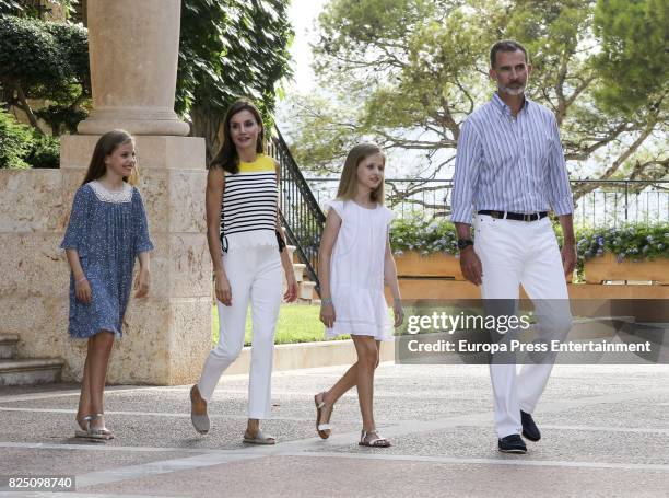 Princess Sofia of Spain , Queen Letizia of Spain, Princess Leonor of Spain and King Felipe VI of Spain pose for the photographers during the summer...