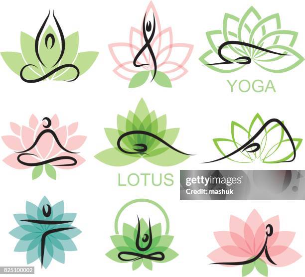 ilustraciones, imágenes clip art, dibujos animados e iconos de stock de lotus y yoga - yoga