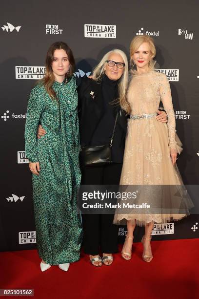 Alice Englert, Jane Campion and Nicole Kidman arrive ahead of the Top of the Lake: China Girl Australian Premiere at Sydney Opera House on August 1,...