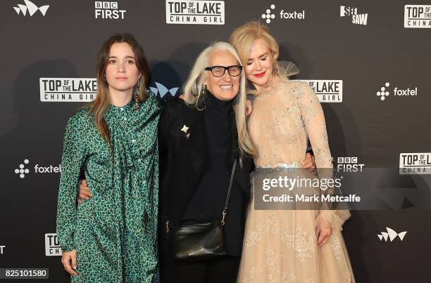 Alice Englert, Jane Campion and Nicole Kidman arrive ahead of the Top of the Lake: China Girl Australian Premiere at Sydney Opera House on August 1,...