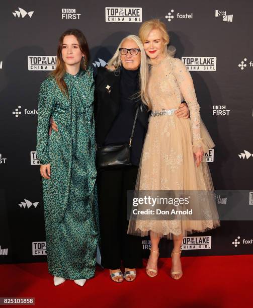 Alice Englert,Jane Campion and Nicole Kidman arrive ahead of the Top of the Lake: China Girl Australian Premiere at Sydney Opera House on August 1,...