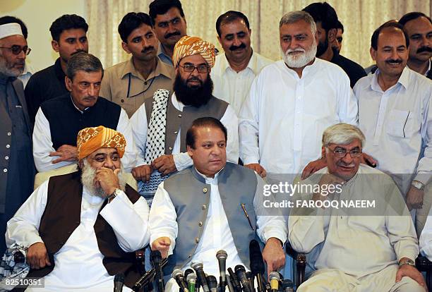 Pakistani ruling coalition partner Maulana Fazal-ur-Rehman , chief of Jamiat Ulema-e-Islam, former premier Nawaz Sharif and Asfandyar Wali head of...
