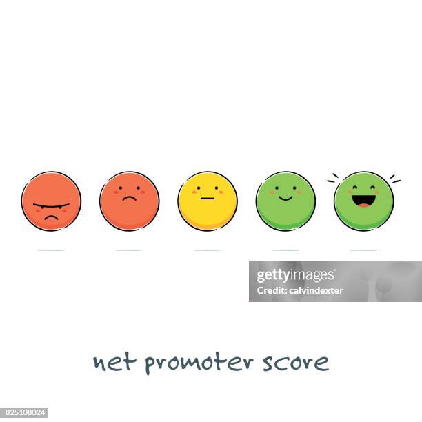 ilustraciones, imágenes clip art, dibujos animados e iconos de stock de emoticonos de promotor score netos - satisfacción