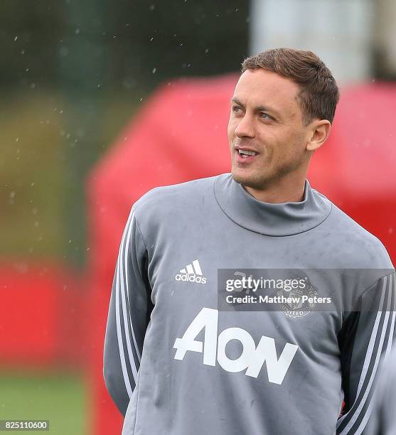 Nemanja Matic of Manchester United in action during a first team training session at Aon Training Complex on August 1, 2017 in Manchester, England.
