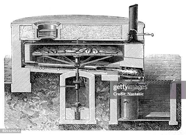bakery oven section - baker baking bread stock illustrations