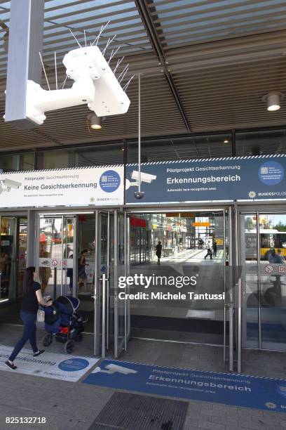 Security camera monitors the Suedkreuz train station on August 1, 2017 in Berlin, Germany. German federal police have started a six-month test at the...