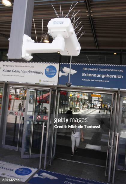 Security camera monitors the Suedkreuz train station on August 1, 2017 in Berlin, Germany. German federal police have started a six-month test at the...