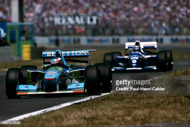 Michael Schumacher, Damon Hill, Benetton-Ford B195, Williams-Renault FW16, Grand Prix of France, Magny-Cours, 03 July 1994. Michael Schumacher ahead...