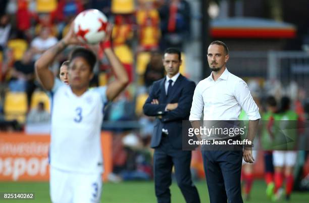 Coach of England Mark Sampson and coach of France Olivier Echouafni during the UEFA Women's Euro 2017 quarter final match between England and France...