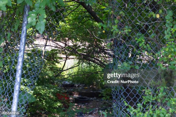 Empty heroin bags, drug paraphernalia and syringes are found between piles of trash at the heroin camp located under the North Second Street...