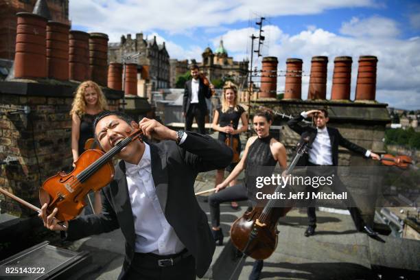 Members of the Catalonian string orchestra Orquestra de Cambra d'Emporda pose on August 1, 2017 in Edinburgh, Scotland. Performing at the Assembly...