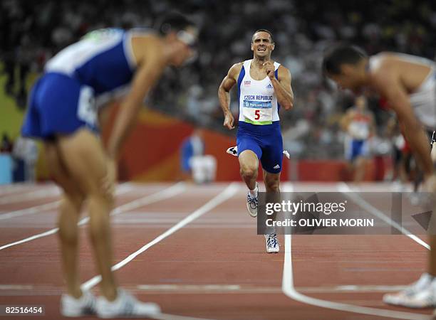 Czech Republic's Roman Sebrle competes in the men's decathlon 1500m at the "Bird's Nest" National Stadium during the 2008 Beijing Olympic Games on...