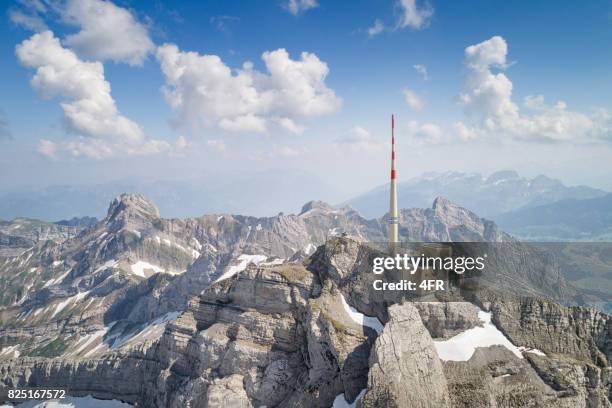 mountain säntis, switzerland - weather station and panorama view deck - weather station stock pictures, royalty-free photos & images