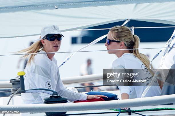 Model Daria Strokous is seen on board of Skorpios during the 36th Copa Del Rey Mafre Sailing Cup on August 1, 2017 in Palma de Mallorca, Spain.