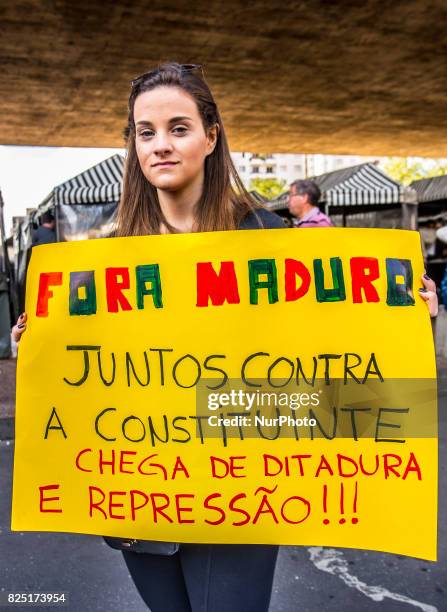 Venezuelan people living in Brazil protest against the election of the Constituent Assembly in Venezuela, at Paulista Avenue in Sao Paulo, Brazil, on...