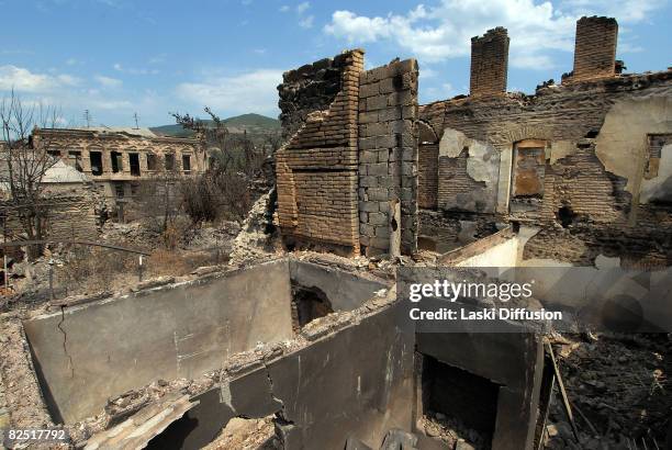Destroyed buildings are pictured in the province of South Ossetia following the conflict with Russia, on August 21, 2008 in Tskhinvali, Georgia....