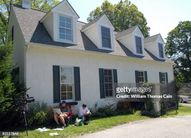Media members sit in front of Delaware Senator Joe Biden's home 2008 in Greenville, Delaware. Biden is believed to be on the short list of...