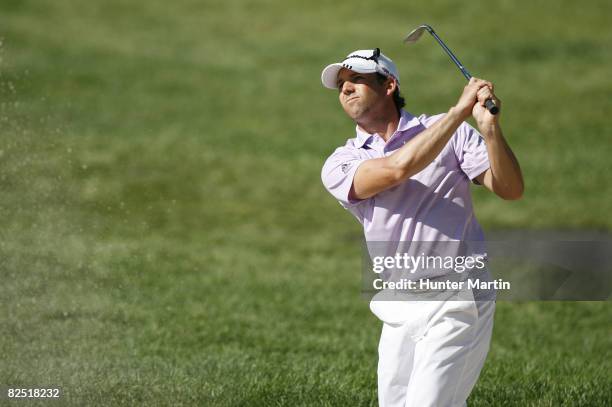 Sergio Garcia of Spain plays a shot during the second round of The Barclays at Ridgewood Country Club on August 22, 2008 in Paramus, New Jersey.