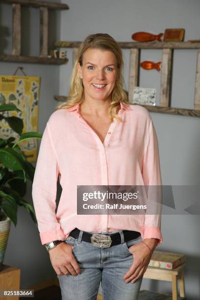Mirja Boes poses during the set visit of the new RTL tv sitcom 'Beste Schwestern' on August 1, 2017 in Cologne, Germany.