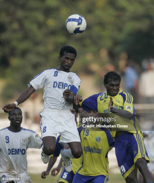 Riston Rodrigues of Mumbai FC in Yellow fights for the ball against Climax Lawernce of Dempo S.C in White in 2nf ONGC I League 200809 at Cooperage...