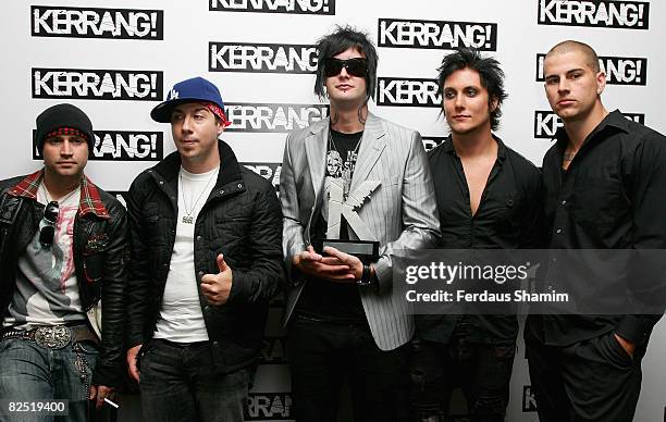 Avenged Sevenfold with their Best Album award during the Kerrang Awards 2008 held at The Brewery on August 21, 2008 in London, England