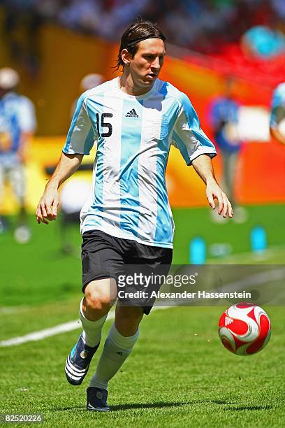 Lionel Messi of Argentina in action during the Men's Gold Medal football match between Nigeria and Argentina at the National Stadium on Day 15 of the...