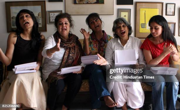 Geetika Tyagi, Mahabanoo Mody Kotwal, Varshaa Agnihotri, Dolly Thakore and Rasika Dugal, rehearse for the Hindi version of The Vagina Monologues,...