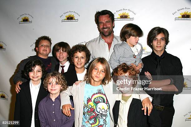 Actor David James Elliott and cast of "The Rainbow Tribe" pose at the Feel Good Film Festival Opening Night Gala on August 22, 2008 at the Egyptian...