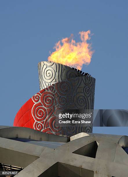 The Olympic flame burns on top of the National Stadium on Day 15 of the Beijing 2008 Olympic Games on August 23, 2008 in Beijing, China.