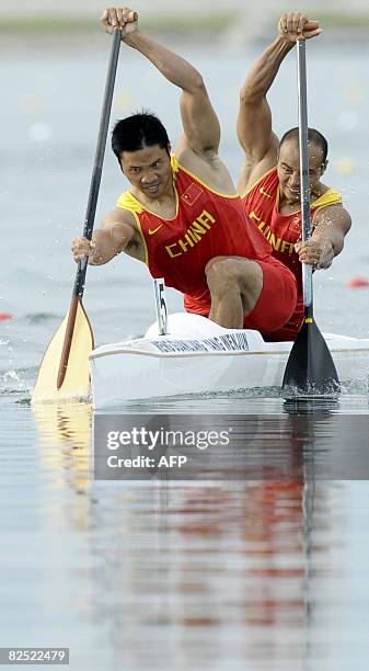 China?s Meng Guanliang and Yang Wenjun competes in the men?s canoe double C2 500m finals at the 2008 Beijing Olympic Games at the Shunyi Rowing,...